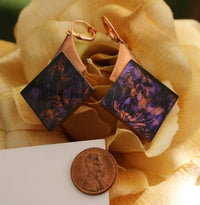 Thumbnail for Copper and violet Van Gogh stained glass earrings