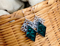 Thumbnail for Emerald green Van Gogh stained glass diamond earrings