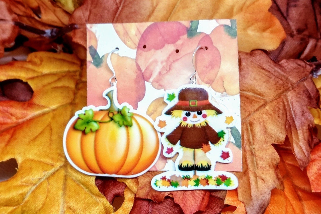 Fall pumpkin and scarecrow earrings