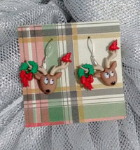 Thumbnail for Funny Christmas reindeer with wreath earrings