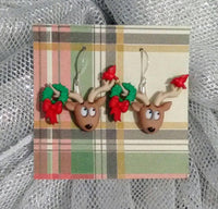 Thumbnail for Funny Christmas reindeer with wreath earrings
