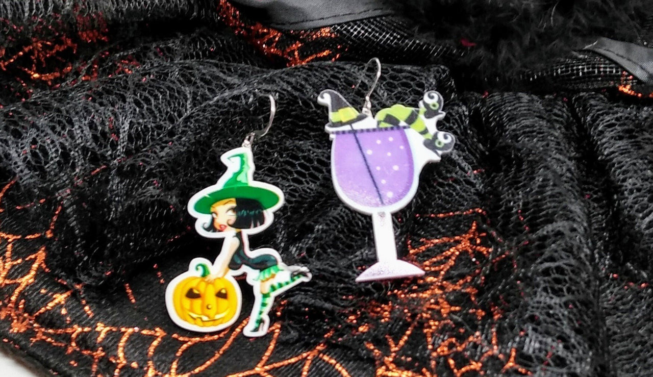Funny Halloween witch earrings