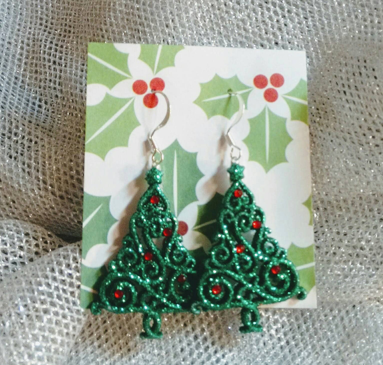 Glitter Christmas tree earrings