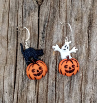 Thumbnail for Halloween jackolantern, ghost and black cat earrings