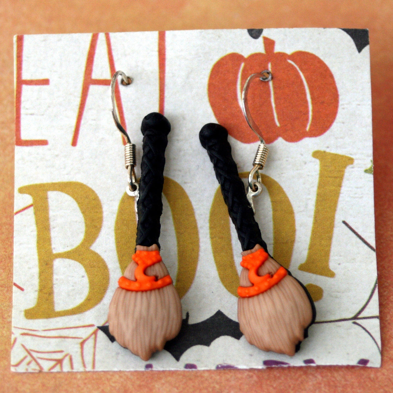 Halloween witch's broomstick earrings