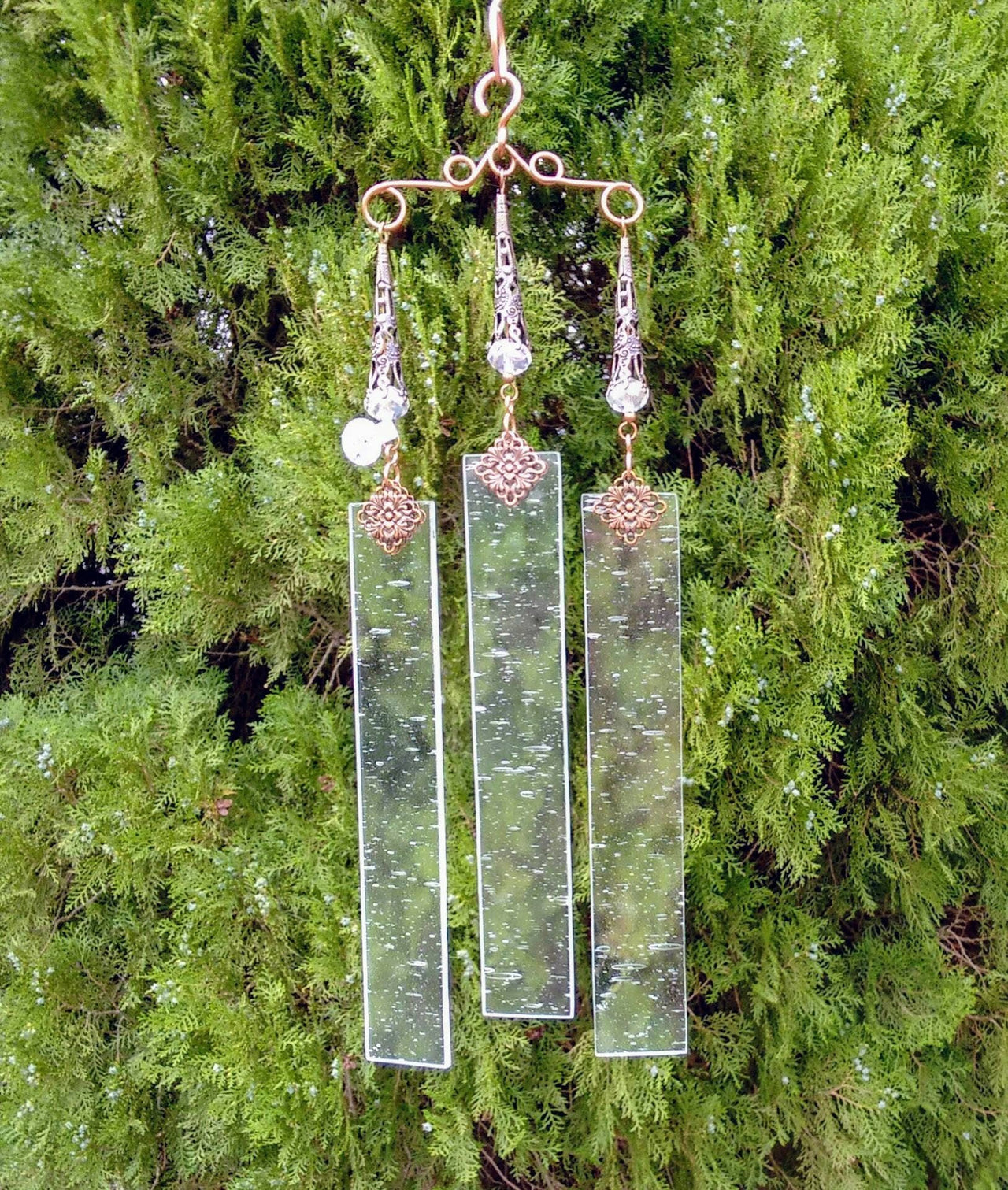 Handcrafted art deco style stained glass wind chimes garden ornament