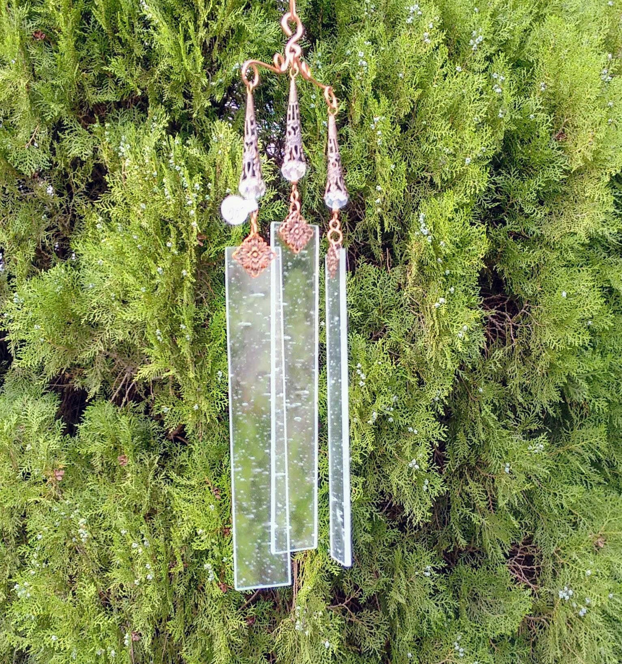 Handcrafted art deco style stained glass wind chimes garden ornament