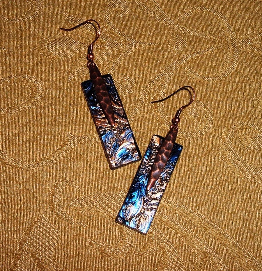 Handcrafted blue and gold Van Gogh stained glass earrings