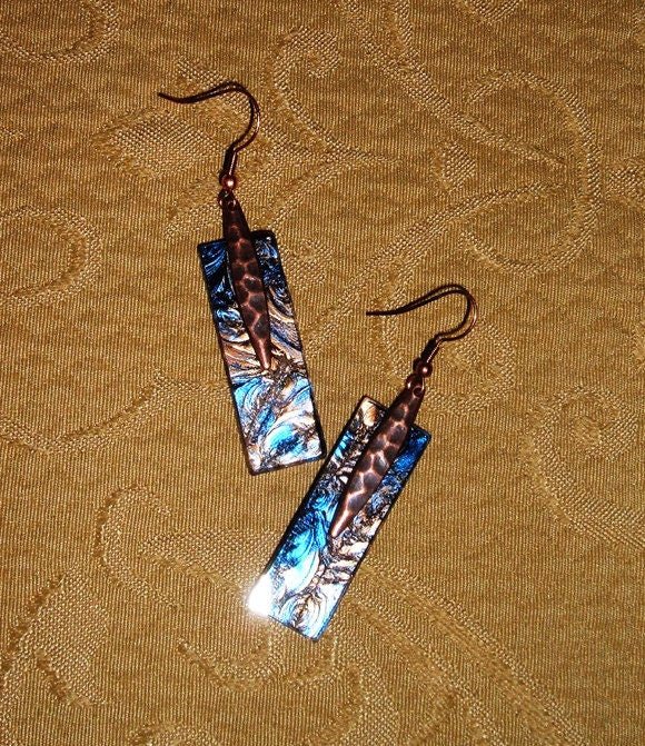 Handcrafted blue and gold Van Gogh stained glass earrings