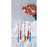 Thumbnail for Handcrafted blue and red stained glass wind chime garden bell ornament