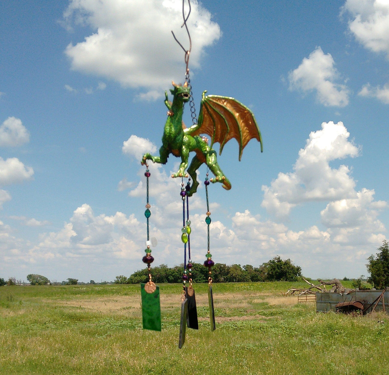 Handcrafted dragon stained glass wind chime garden ornament