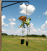 Thumbnail for Handcrafted dragon stained glass wind chime garden ornament