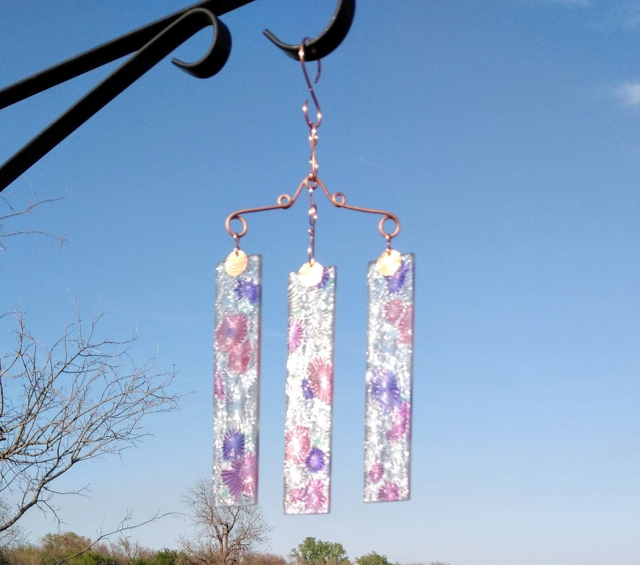Handcrafted flower stained glass wind chimes garden ornament