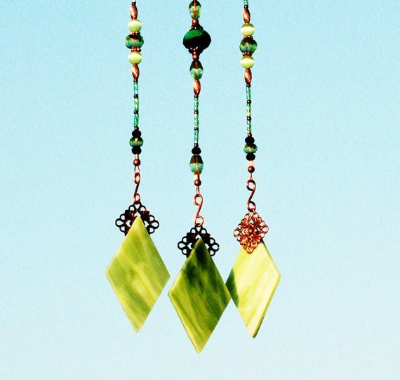 Handcrafted green butterfly wind chimes garden ornament