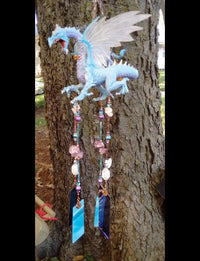 Thumbnail for Handcrafted ice dragon stained glass wind chime garden ornament