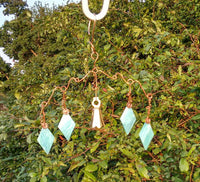 Thumbnail for Handcrafted large diamond stained glass wind chimes garden ornament