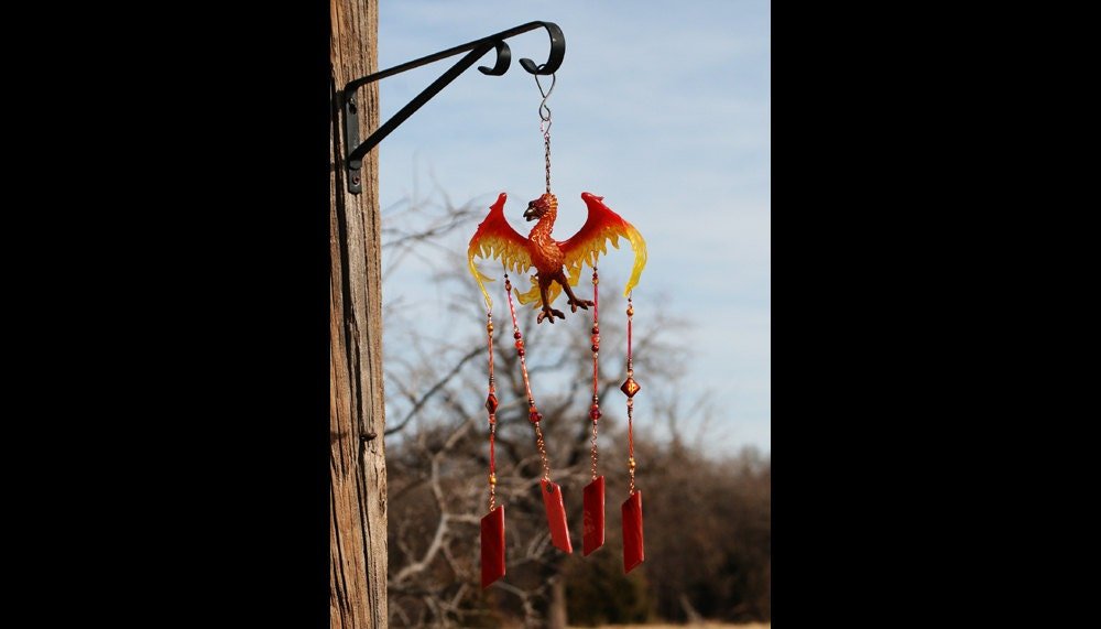 Handcrafted phoenix stained glass wind chime garden ornament