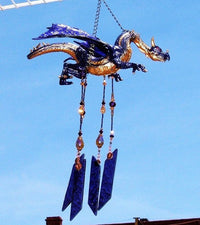 Thumbnail for Handcrafted purple dragon stained glass wind chime garden ornament