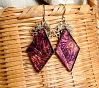 Thumbnail for Handcrafted red and copper Van Gogh stained glass earrings
