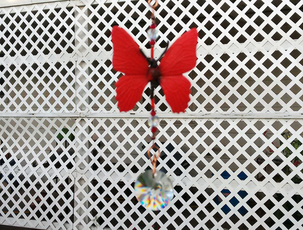 Handcrafted red butterfly sun catcher garden ornament