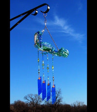 Thumbnail for Handcrafted sea dragon stained glass wind chime garden ornament