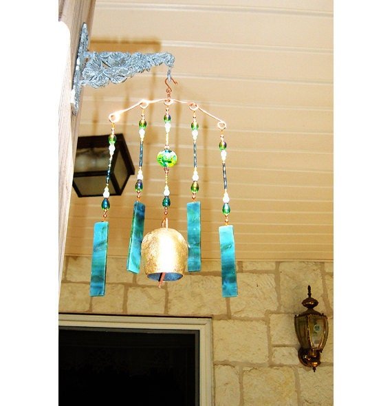 Handcrafted stained glass wind chime garden ornament