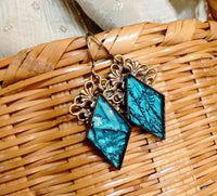 Thumbnail for Handcrafted turquoise blue Van Gogh stained glass earrings