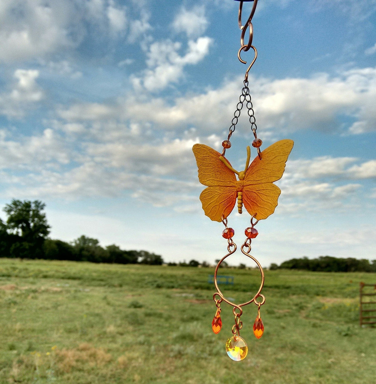 Handcrafted yellow butterfly sun catcher garden ornament