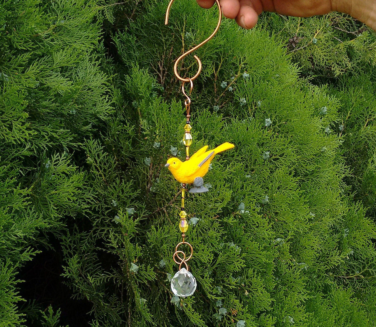 Handcrafted yellow warbler songbird sun catcher garden ornament