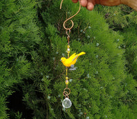 Thumbnail for Handcrafted yellow warbler songbird sun catcher garden ornament