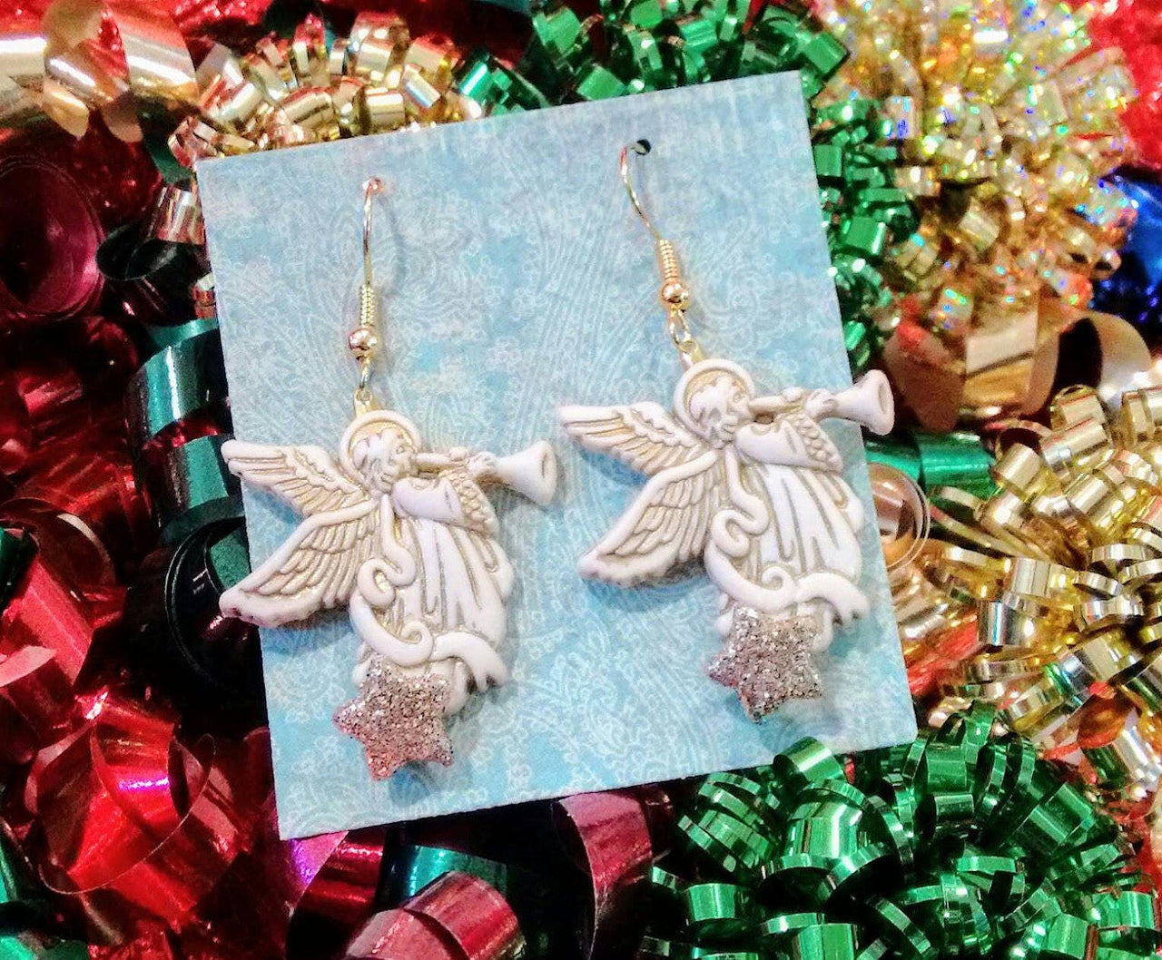 Angel earrings Christmas angels Christmas earrings brockus Creations