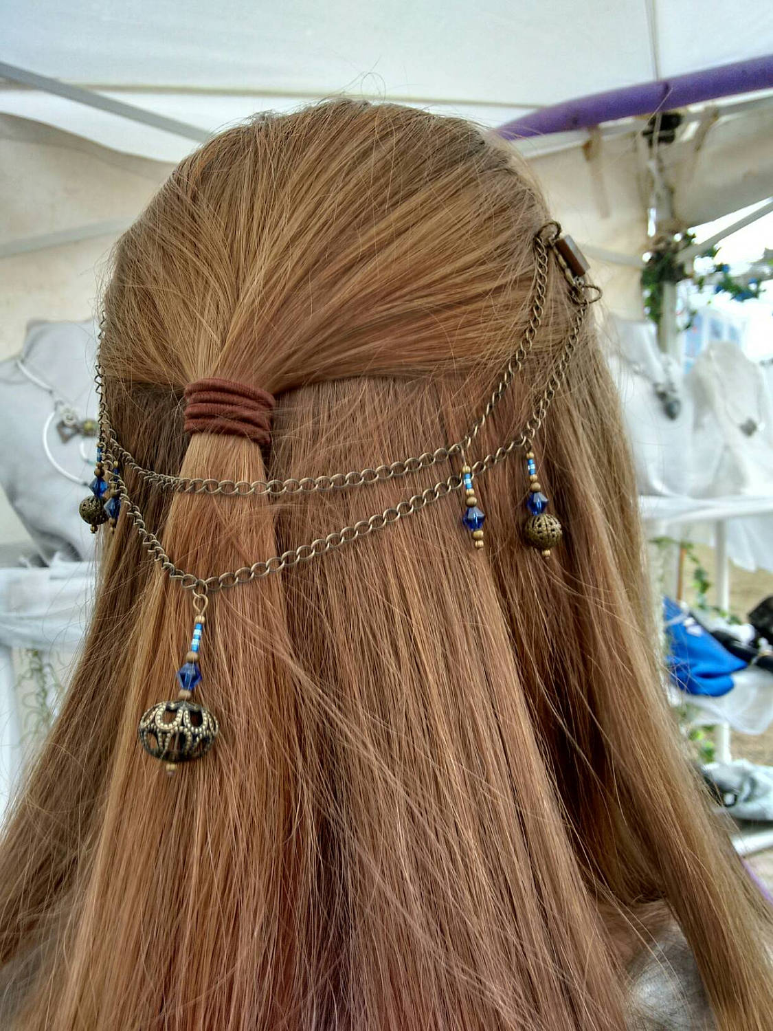 Antiqued bronze plated hair net with Swarovski crystals and Van Gogh stained glass bobby pins brockus creations