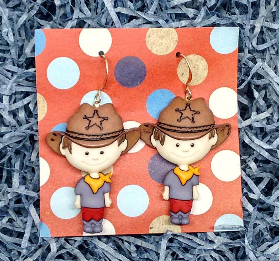 Cowboy earrings, cowboy jewelry, cowboy gifts, Western earrings, inexpensive gifts, funny earrings, gifts under 10, teacher jewelry, cowboys