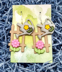 Thumbnail for flower earrings, garden earrings, flower jewelry, flower gifts, inexpensive earrings, watering can, gifts for gardeners, gardening gifts
