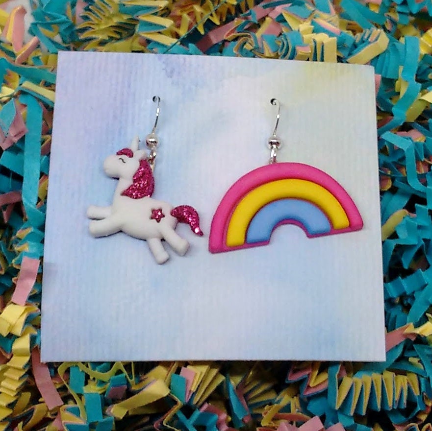 rainbow earrings, unicorn earrings, rainbow jewelry, rainbow gifts, earrings under 10, unicorn gifts, teacher gifts, gifts under 10