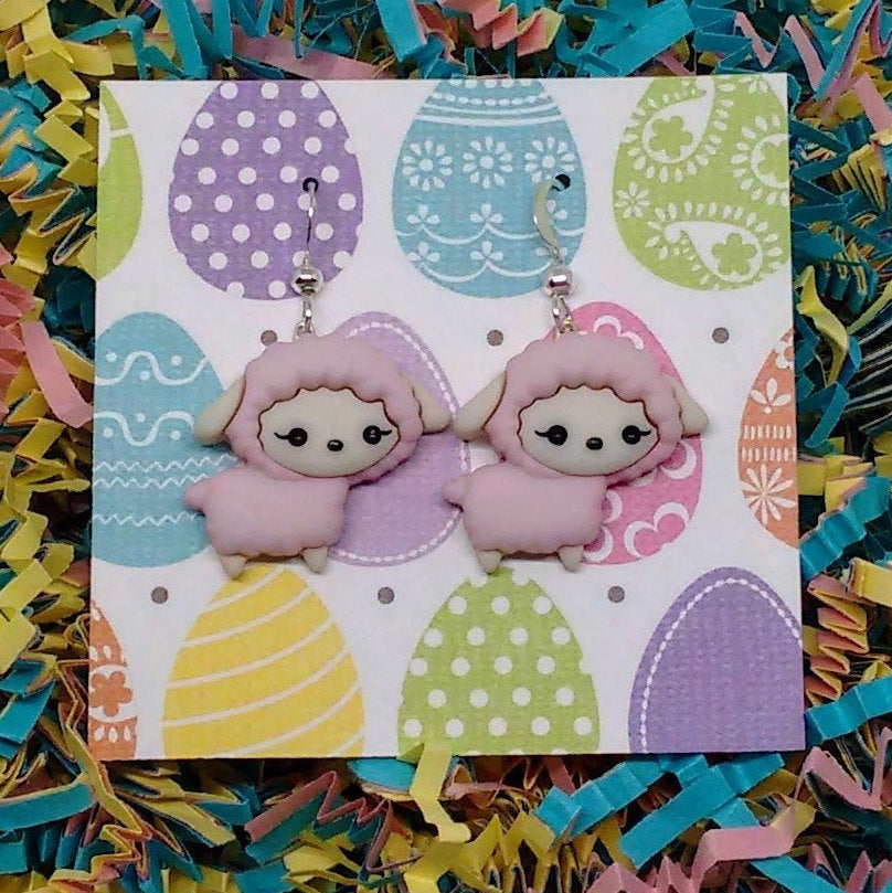 easter earrings, easter lamb, lamb earrings, easter gift, easter jewelry, easter basket stuffer, teacher earring, gift under 10, little lamb