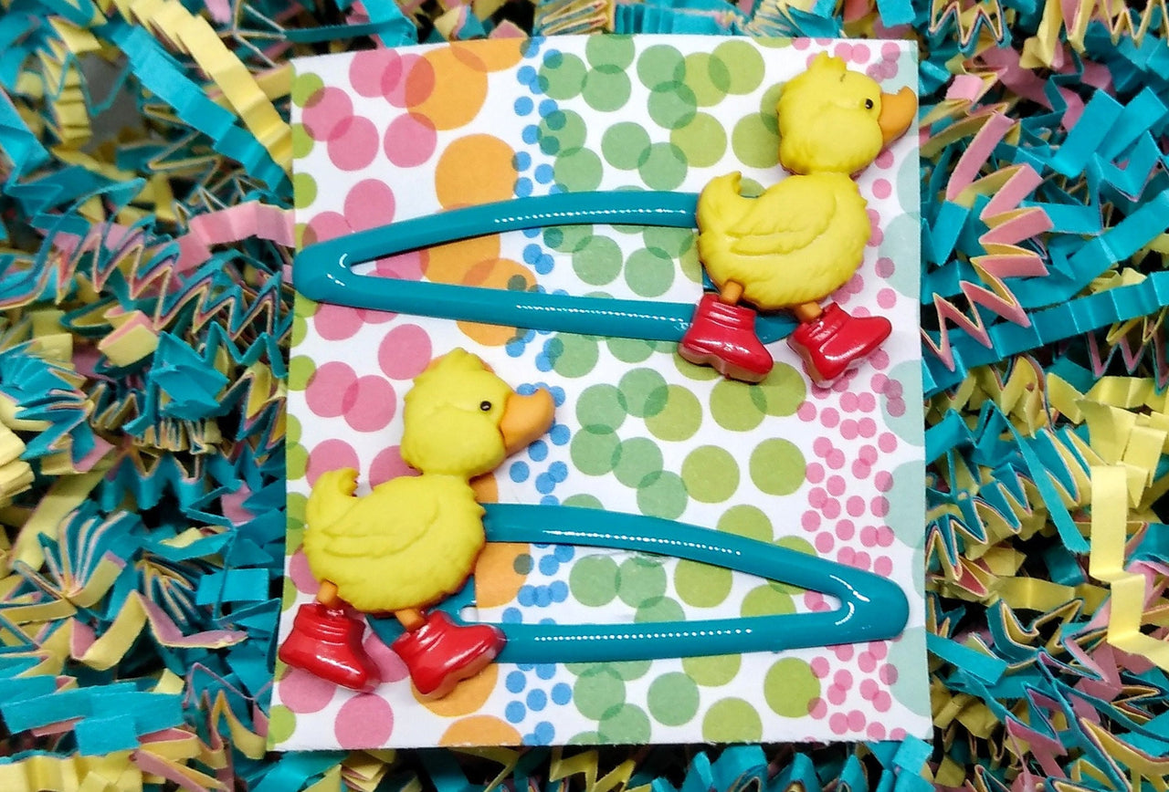 duck hair clips, duck snap clips, ducky hair clips, cute snap clips, duck barrettes, rubber ducky, rubber duckies, snap hair clips, galoshes