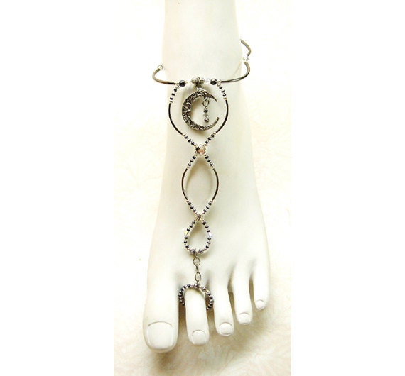 Slave anklet barefoot sandal antiqued silver man in the moon and hematite brockus creations handcrafted jewelry