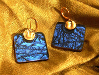 Thumbnail for Van Gogh sapphire stained glass and copper earrings 3925 brockus creations for etsy