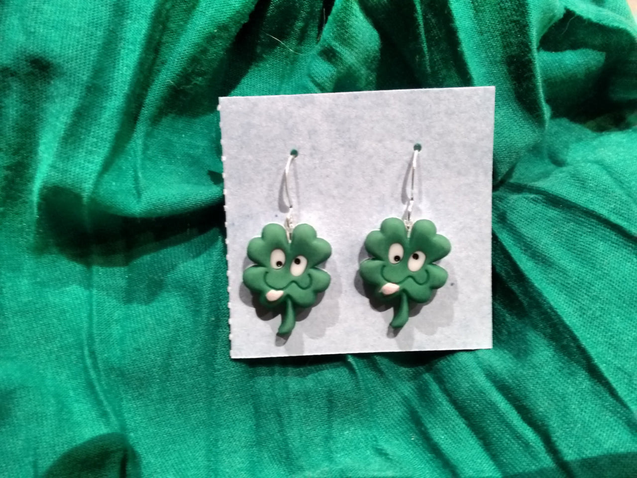 St Patrick's day earrings four leaf clover earrings brockus Creations holiday earrings