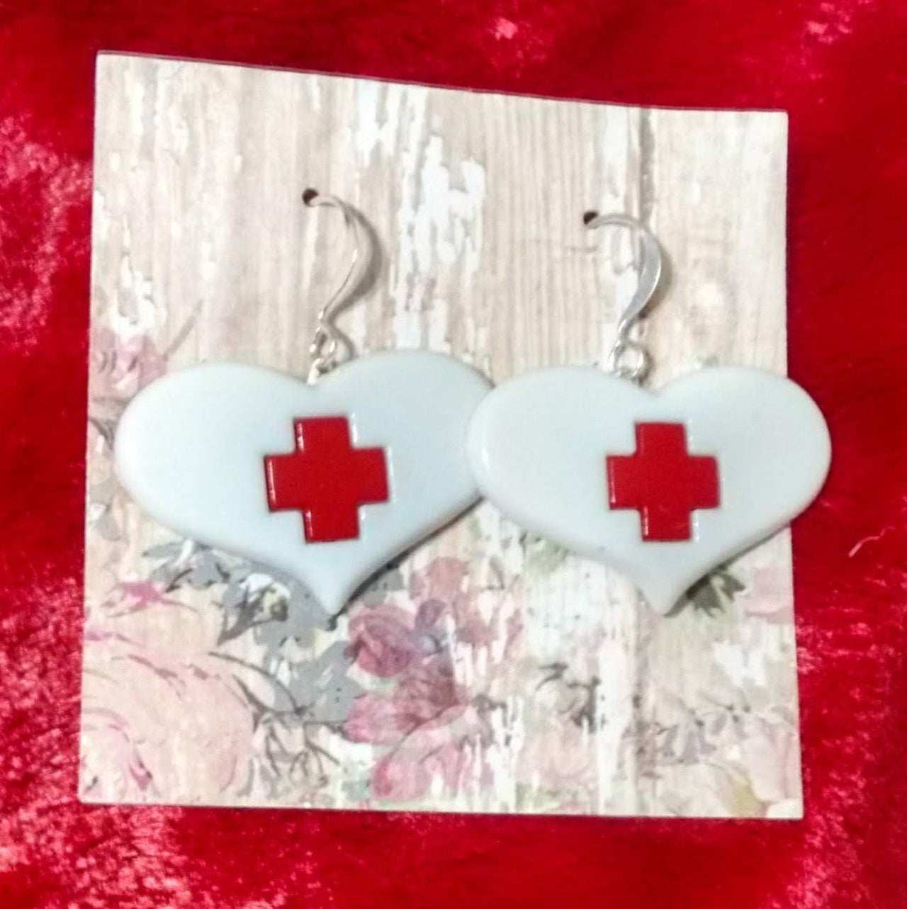 Red cross and heart earrings