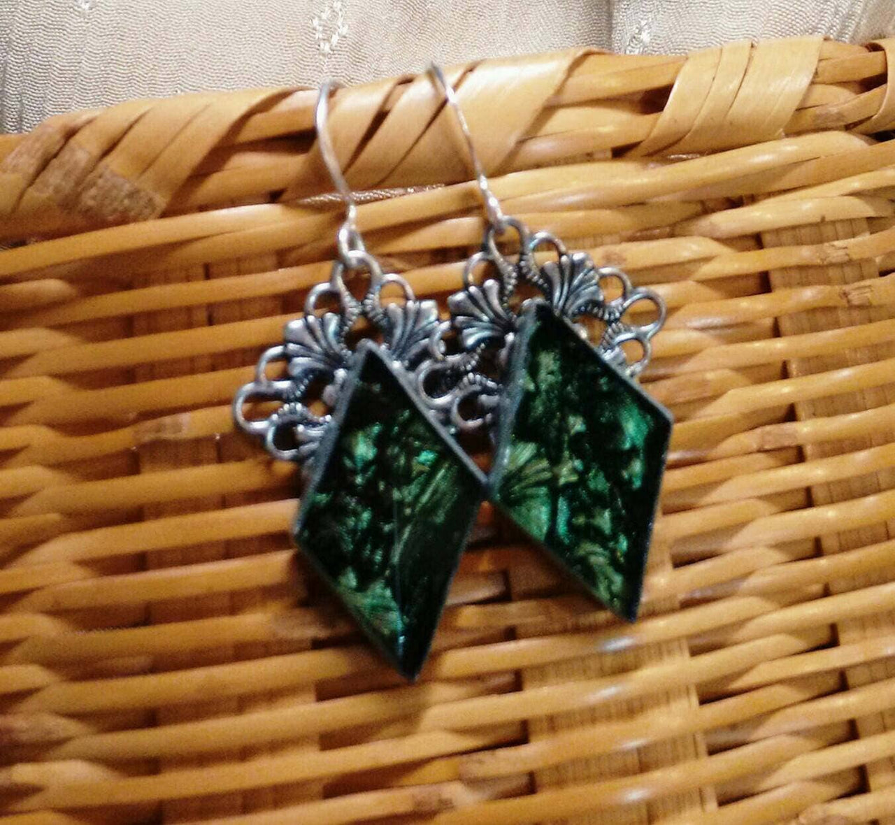 Sage green Van Gogh stained glass earrings