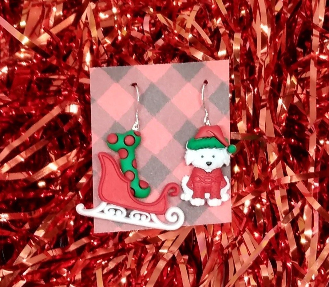 Santa dog and Santa sleigh earrings