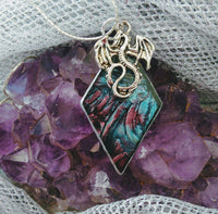 Thumbnail for Silver dragon on Van Gogh stained glass pendant on chain