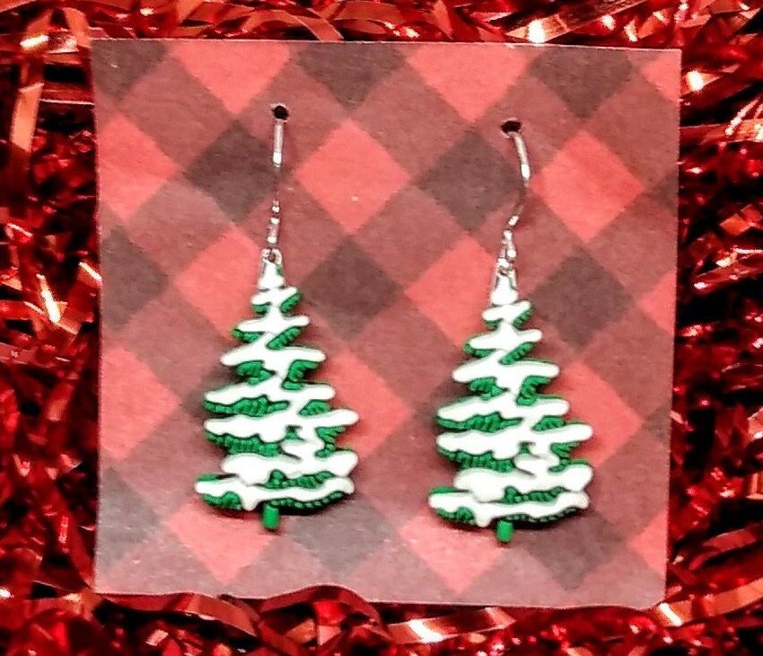Snowy Christmas tree earrings