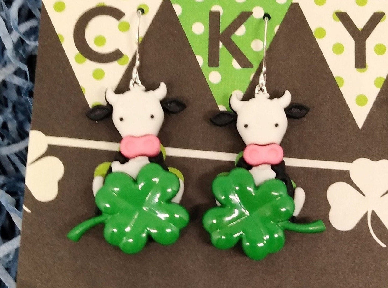 St. Patricks cow and shamrock earrings