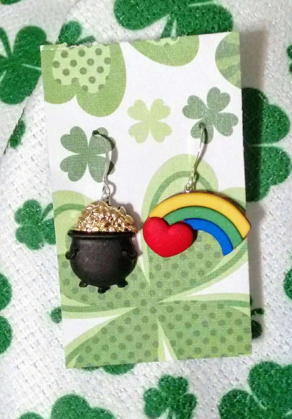 St. Patrick's Day pot of gold and rainbow earrings
