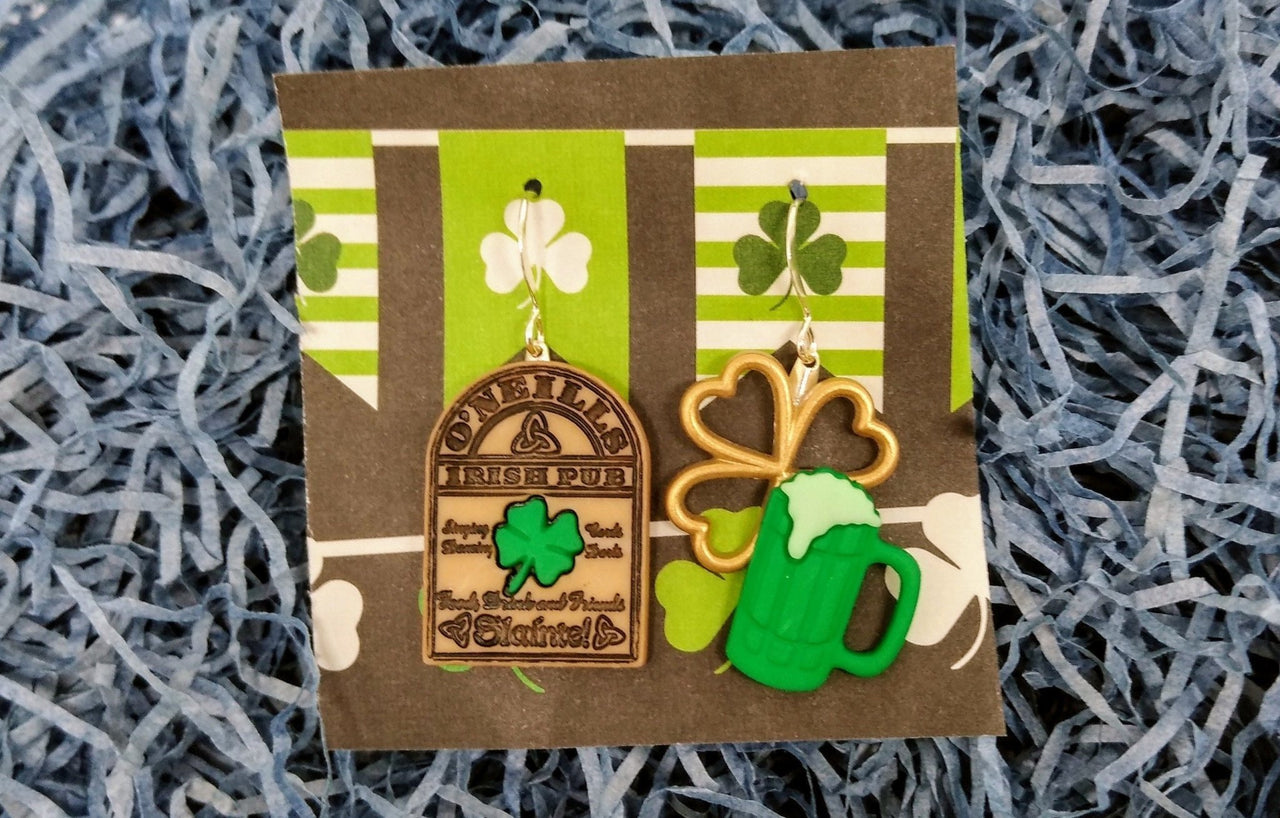 St. Patricks green beer earrings