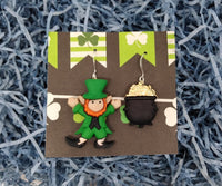Thumbnail for St. Patricks leprechaun and pot of gold earrings