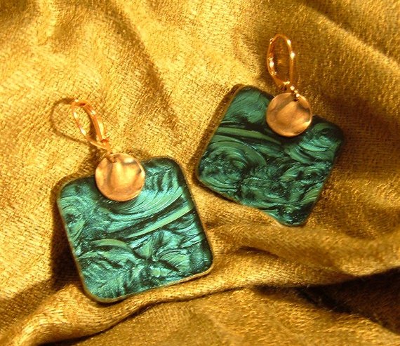 Turquoise Van Gogh stained glass earrings